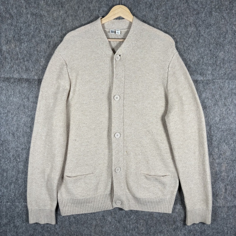 UNIQLO U Cardigan Sweater Wool Blend Men's Large Cream‎ Grandpa Cozy